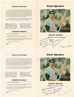 Lot of (2) Mickey Mantle and Billy Martin Dual Signed Gene Michael Scholarship Fund Dinner Programs with Very Personal Inscriptions by Mickey Mantle (JSA Auction LOA)